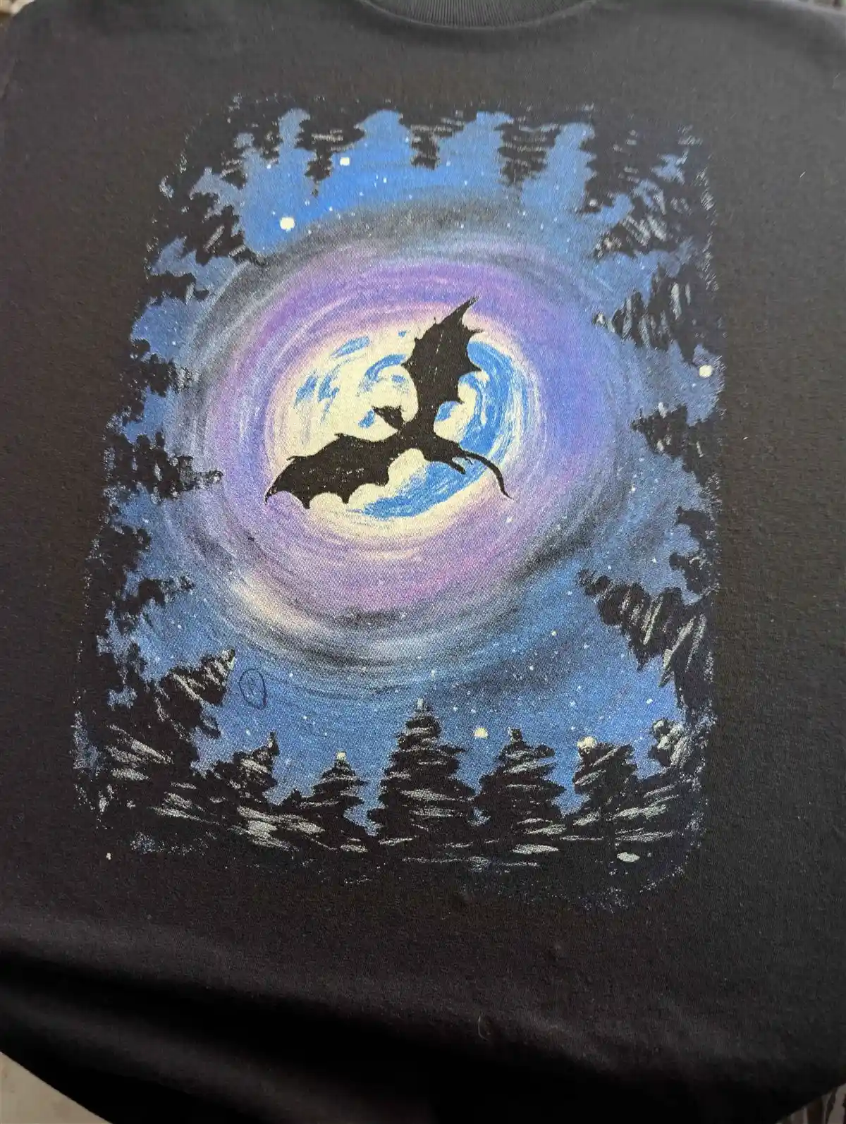 Dragon moonscape screen print on black crewneck